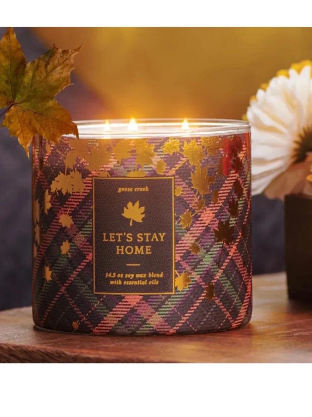 Goose Creek Let’s Stay Home 3 Wick Candle 14.5 oz Jar Crisp Apple Vanilla New